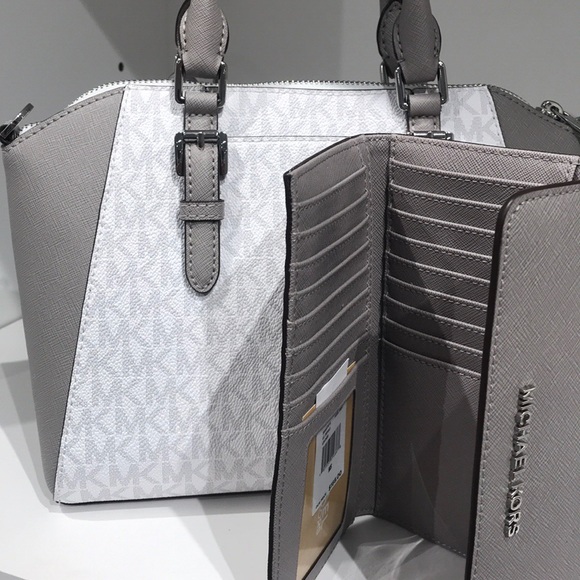 2pc Michael Kors Ciara satchel trifold wallet set - Picture 3 of 7